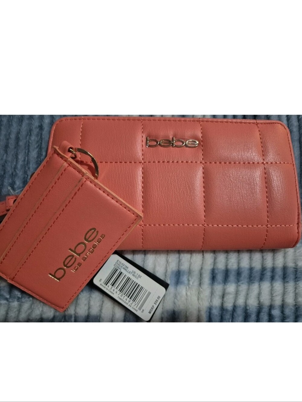 Bebe Chica Coral Quilted Zip Wallet/Wristlet with Matching Cardholder NWT